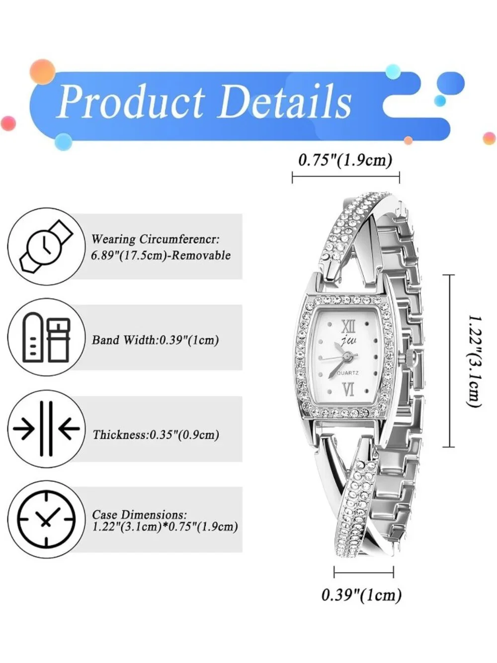 Women's Silver Rhinestone Bling Iced Out Bracelet Stainless Steel Band Watch